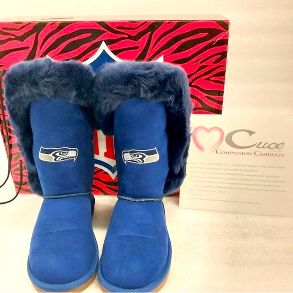 2026 Super Bowl Champions Seattle Seahawks Boots Women’s Sz 8 Vegan Suede IOB
